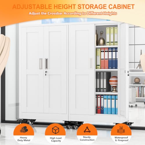 pozdeg 45.6" White Lockable Rolling Metal Garage Storage Cabinet - color: White, size: 11.8"D x 23.7"W x 45.6"H