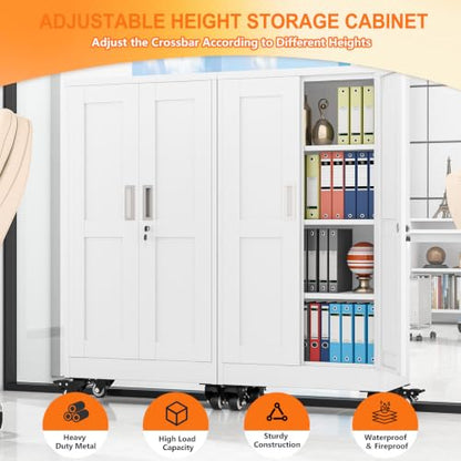 pozdeg 45.6" White Lockable Rolling Metal Garage Storage Cabinet - color: White, size: 11.8"D x 23.7"W x 45.6"H