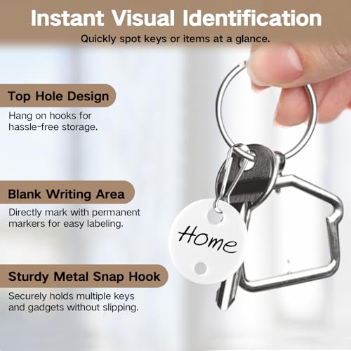 Gute 100Pcs Plastic Key Tags with Metal Hooks,1 Inch Double-Sided Labels