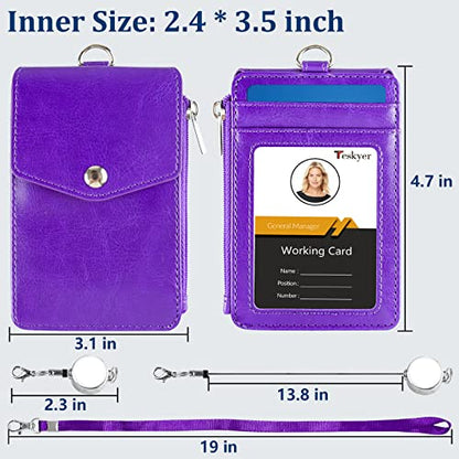 Teskyer ID Badge Holder with Retractable Lanyard, Lanyard Wallet, Purple - color: Purple #02, size: 3.1" x 4.7"