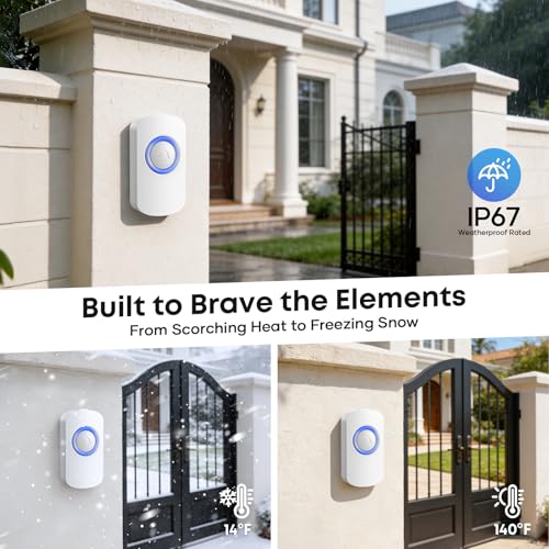 Wireless Doorbell 4000ft Ultra Long Range, IP67 Waterproof Door Bell Chime for Home Business Classroom Warehouse, 38 Melodies & Mute Mode (White-1button+1receiver) - color: White-1button+1receiver