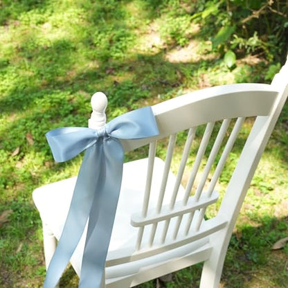 Dusty Blue Satin Ribbon - 2 Inch French Blue Silk for Christmas Tree & Wedding Bouquet - 25 Yards - color: Dusty Blue