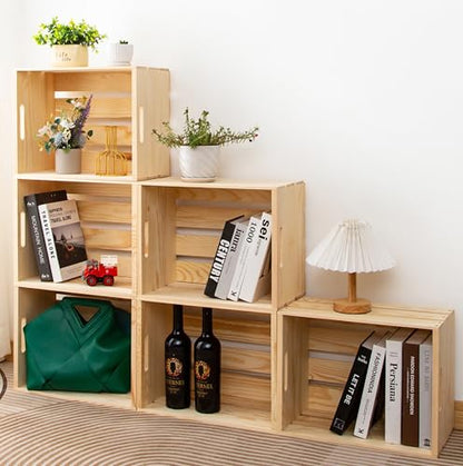 3 Packs Unfinished Pine Wooden Crate,DIY Wooden Storage Crate with Handles