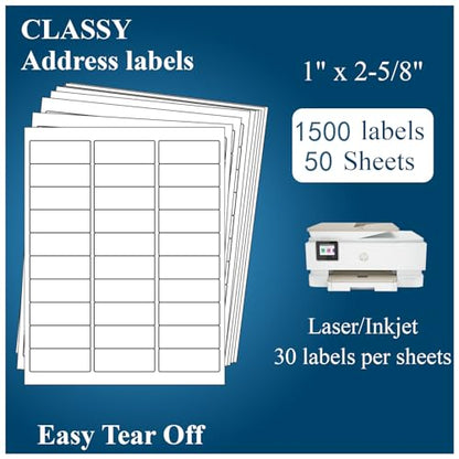 30UP - Sticker Paper, 1" x 2 5/8" Shipping Address Labels - size: 1"X 2-5/8"(30UP), style: 50 Sheets