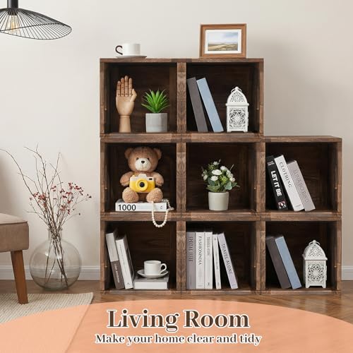 Stackable Wood Box with Carry Handles, Wooden Crates for Storage
