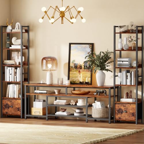 Furologee 6 Tier Bookshelf Set of 2,Industrial Bookshelves and Bookcases - color: Rustic Brown, size: 6 Tier-2 PCS