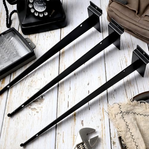 Oudain 10 Pcs 12" Slatwall Shelf Bracket with Lip Metal, Black - color: Black