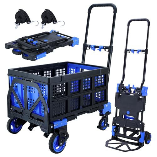2 in 1Hand Truck Dolly Foldable with Basket,Folding Dolly Cart 330lb - color: B-blue