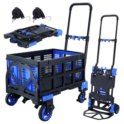 2 in 1Hand Truck Dolly Foldable with Basket,Folding Dolly Cart 330lb - color: B-blue