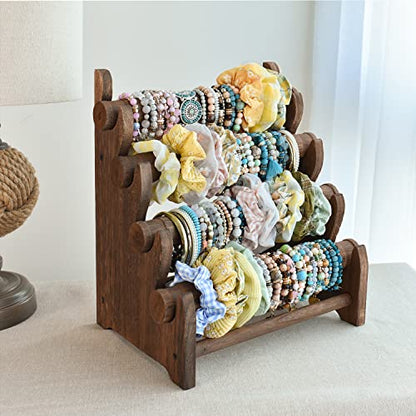 Ikee Design Wooden 4 Tier Jewelry Bracelet Bangle Scrunchie Display Stand - color: Brown