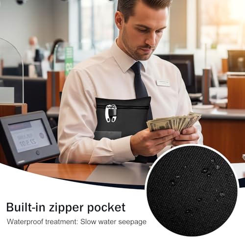 Money Bag with Zipper Lock for Cash, Black, 11.4x8.3in - color: white