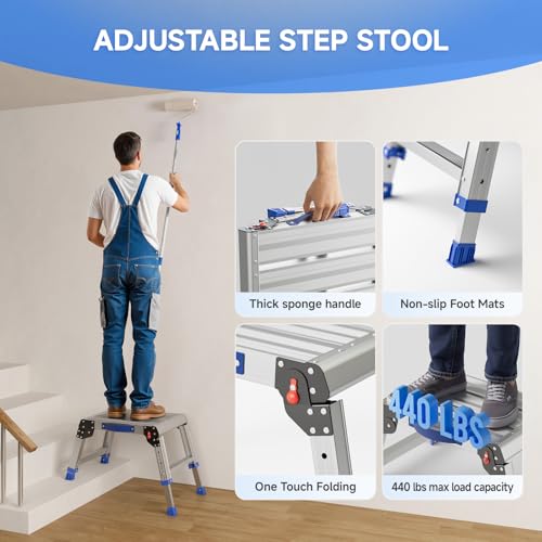 Loyoda Folding Step Stool for Adults, Portable Aluminum Work Platform 440lb - size: Regular