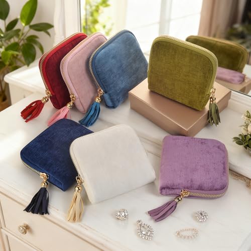 Jewelry Organizer Case, Small Travel Velvet Pouch, Portable - color: Rose Blush