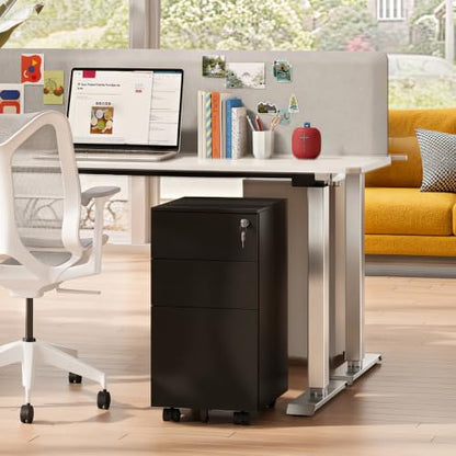 DEVAISE 3 Drawer File Cabinet with Lock, Fully Assembled Except Casters - color: Black, size: 11.8"W x 17.1"D x 23.6"H
