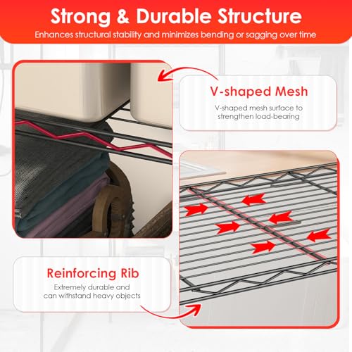 BestOffice | 5-Tier Wire Shelf | 14" x 24" x 60" | Black - color: Black, size: 14"D x 24"W x 60"H（Adjustable）