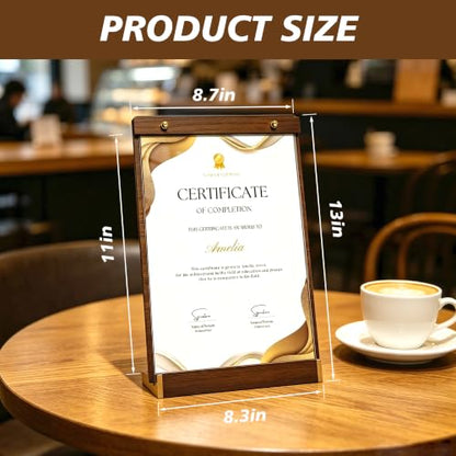 4 Pack 8.5×11 Vertical Tabletop Display Stand with Walnut Base