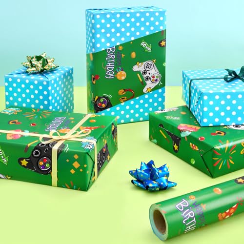 WERNNSAI Gaming Wrapping Paper Roll - 33 ft Birthday Reversible Wrap Paper - color: Game B