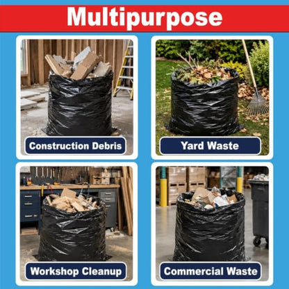 6 Mil Heavy Duty Contractor Trash Bags, 50/55/60 Gallon, Black, 20 Pack - color: Black-6 Mil
