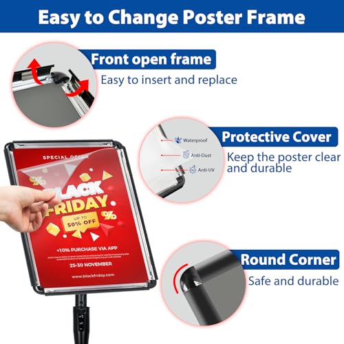 2Pack 8.5x11 Sign Stand - Adjustable Floor Standing Sign Holder - color: Black, size: 8.5"x11"-2Pack