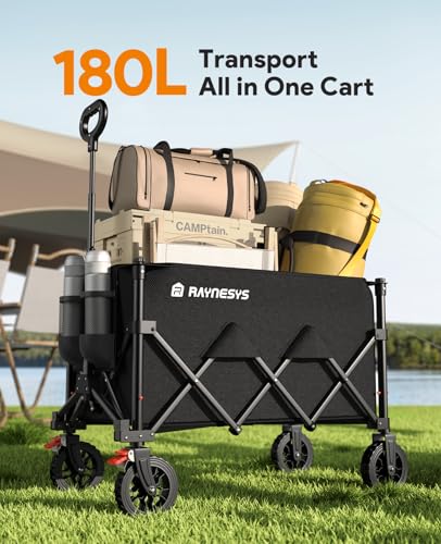 180L Wagons Carts Foldable with Wheels and Brakes for Camping Grocery - color: Black, size: 180l