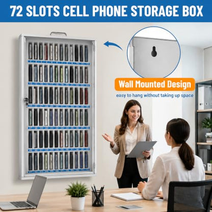 72 Slots Aluminum Alloy Cell Phone Locker with Two Keys Wall-Mounted Phone Storage Cabinet Portable Phone Storage Cabinet for School Classroom Office Exam - size: 72 Slots-Aluminum Alloy