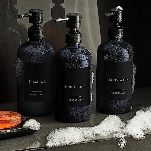 Stylish Shampoo & Conditioner Dispenser Set of 3 - Black 21oz Bottles - color: Black
