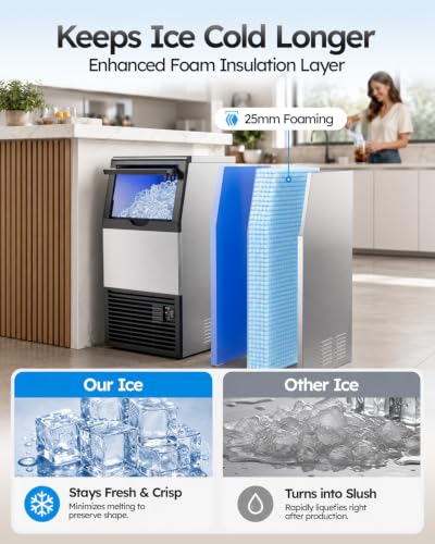 Mojgar Commercial Ice Maker Machine, 100lbs/24H with 18-33lbs Ice Storage - color: Sliver