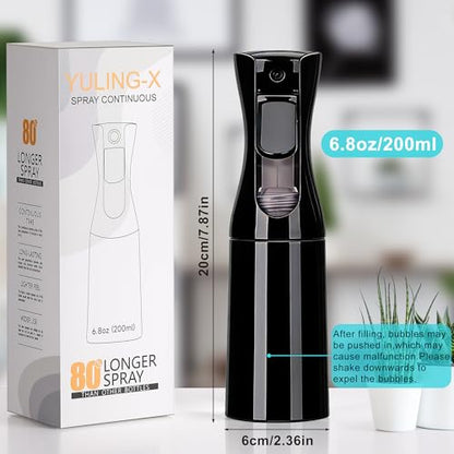 hair spray bottle, ultra-fine spray continuous spray bottle (200ml/6.8oz), used for hair design, vegetation, cleaning and skin care - empty, reusable (Pure Black) - color: Pure Black