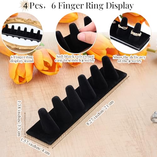 Geelin 4 Pcs Black Velvet Ring Display Stand 6 Finger Ring Holder Display