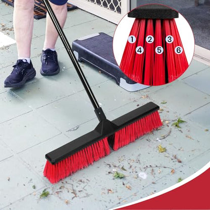 3PK 24" Push Broom Outdoor, Stiff Bristle Push Broom Brush for Workshop, Garage, Concrete, Patio and Deck Floor Sweeping(63" Long Handle)