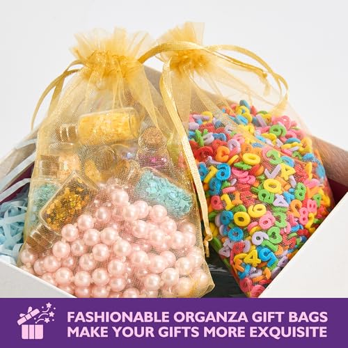 PACKINNO 100pcs Gold Organza Bags, Sheer Organza Bags 4x6 Inch, Small Mesh Bag, Drawstring Gift Bags for Party, Jewelry, Candy, Christmas, Festival, Bathroom Soaps, Makeup - color: Gold