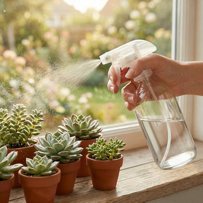18 Pack Glass Spray Bottles, 16oz Empty Clear Boston Round Bottles Refillable Container with Trigger Sprayer for Cleaning Solutions, Essential Oils, Misting Plants - size: 9 Count (Pack of 2)