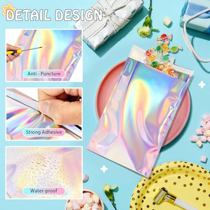 FUNFERY 6.3x9.4in Holographic Mylar Poly Mailers Self Sealing Adhesive Bag - color: Holographic Self Adhesive-50P, size: 6.3x9.4 inch