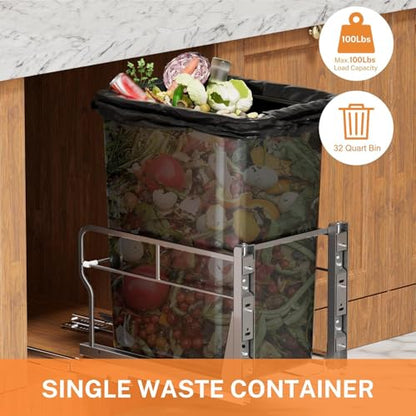 YJHome 8gal/31qt Pull Out Trash Can Under Cabinet, Soft-Close Slides - color: Black, style: Single-B