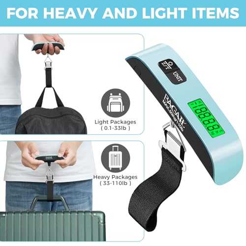 BAGAIL Digital Luggage Scale, 110lbs Hanging Baggage Scale with Backlit LCD Display, Portable Suitcase Weighing Scale, Travel Luggage Weight Scale with Hook, Strong Straps for Travelers - color: Mint