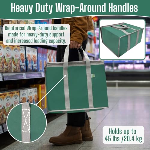 VENO 3 Pack Cooler Bag Insulated Grocery Bags for Food Delivery Heavy Duty - color: Dark Green, size: 3 Pack