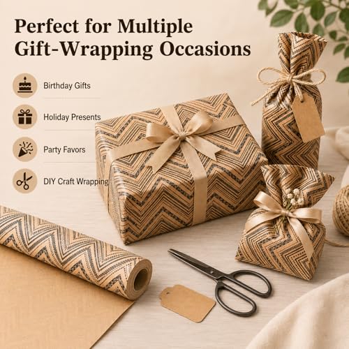 Ulmasinn Boho Kraft Wrapping Paper Roll, Black Geometric Gift Wrap on Recyclable Brown Kraft Paper, 17" x 33', Rustic Wrapping Paper for Wedding, Birthday, Baby Shower, Holiday Gifts & DIY Crafts - color: Ethnic Tribal
