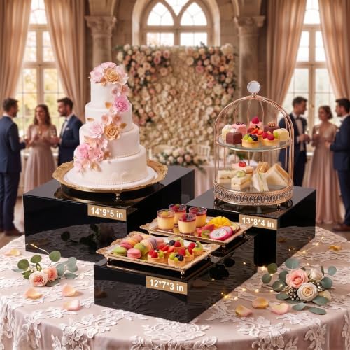 3 Pack Extra Large Black Acrylic Buffet Risers 14” 13” 12” Cubes - color: Black, style: Cube