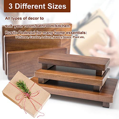 Walnut Wood Pedestal Stand, Wooden Soap Tray Farmhouse Decor Wood Riser Display for Bottle Plant Makeup Tissues Candles Towels Jewelry (Medium, 9 x 5.9 x1.57Inch) - size: Medium & 9*5.9*1.57‘’