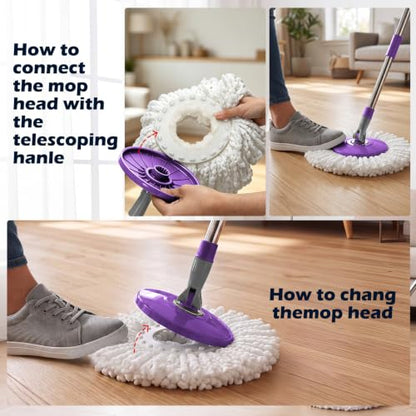 Masthome Spin Mop and Bucket Set,Compact Mop Bucket System with Wringer - color: Purple