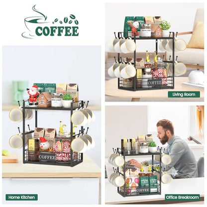 EsLuker.ly Coffee Mug Cup Holder Tree Bar Station Organizer, 2 Tier Black - color: Black + Black