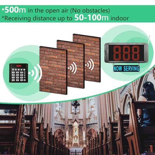 Queue Calling System Wireless 3-Digit Take a Number Machine with Now Serving Display Screen Numeric Keypad Caller and Ticket Dispenser Stand from 000-999 Paper Roll for Restaurant Bank Clinic