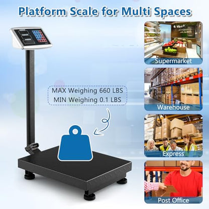 S AFSTAR Computing Digital Platform Scale, 0.1 Lbs Accuracy Floor Scale with Price Calculator & LB/KG Unit Conversion, 660 Lbs Commercial Digital Scale for Weighing,Luggage,Package & Shipping