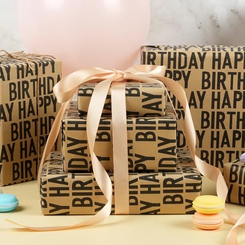 MAMUNU Birthday Wrapping Paper Roll, Black Kraft Happy Birthday Wrapping Paper Jumbo Roll, Brown and Black Kraft Gift Wrap Set for Boys Men Women Girls, 17x590 inch (70 sq. ft.) - color: Black