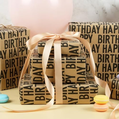 MAMUNU Birthday Wrapping Paper Roll, Black Kraft Happy Birthday Wrapping Paper Jumbo Roll, Brown and Black Kraft Gift Wrap Set for Boys Men Women Girls, 17x590 inch (70 sq. ft.) - color: Black