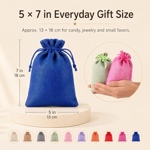 Burlap Gift Bags 5x7, 10 Pack Colorful Drawstring Pouches for Favors - color: Burlap (Pack of 10)