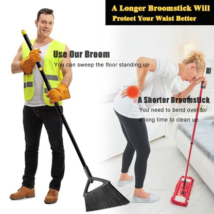 Heavy Duty Commercial Broom, 3 Pack Upgraded Angle Brooms for Sweeping Outdoor and Indoor, Perfect Black Brooms of House, Kitchen, Garage, Courtyard, Concrete - size: 3 * Black