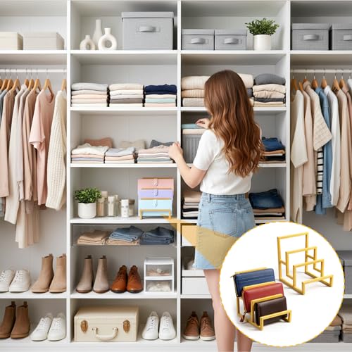 2 Pack Purse Organizer for Closet Display, 3 Layer Gold Wallet Display Riser Stand Clutch Purse Organizer Metal Wallet Rack for Handbag Home Retail Boutique Store Supplies