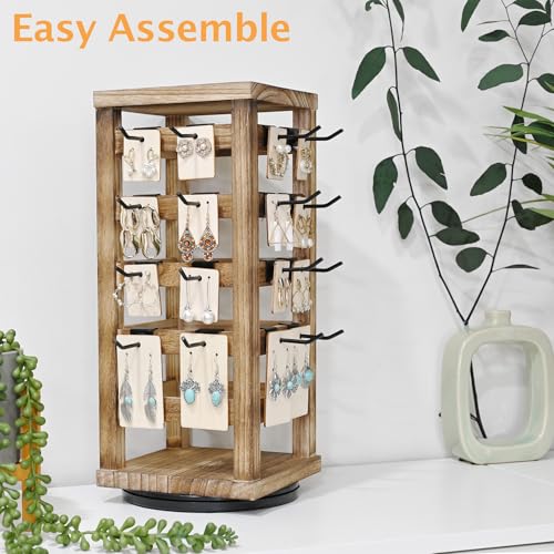 Ikee Design 5 Tiers Wood Rotating Jewelry Earring Display 42 Hooks - color: 4 side, Oak, 42 hooks