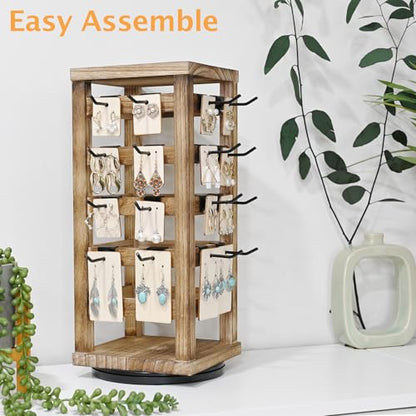 Ikee Design 5 Tiers Wood Rotating Jewelry Earring Display 42 Hooks - color: 4 side, Oak, 42 hooks